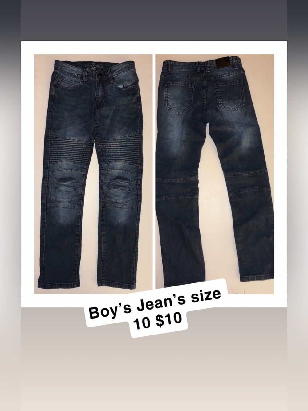 Boys Dark Blue Rib-Knee Jeans - Size 10